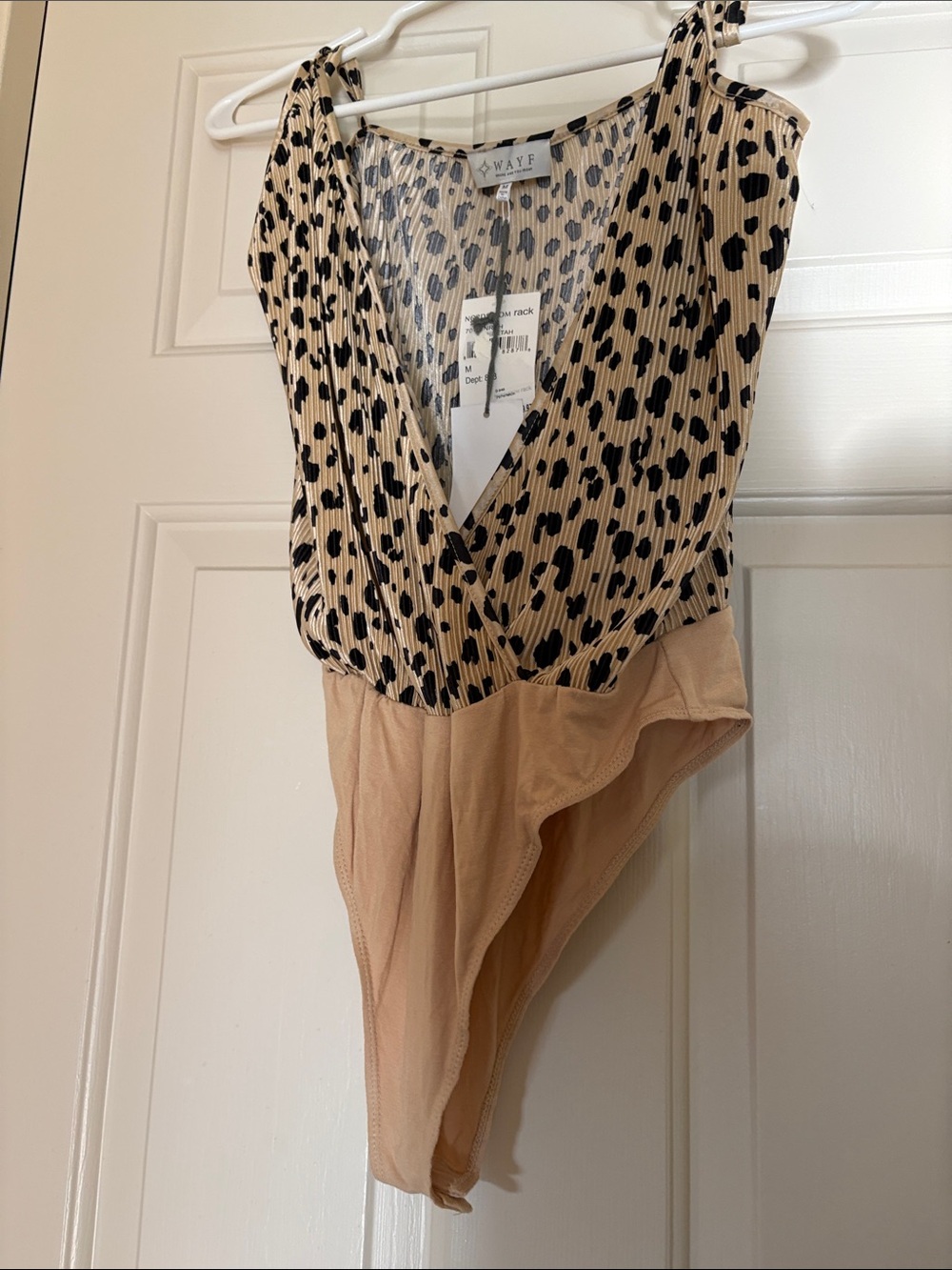 Wayf Beige and Black Animal Print Plunge Bodysuit